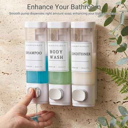 Shampoo and Conditioner Dispenser, Shower Soap Dispenser Wall Mounted, Shampoo Dispenser for Shower Wall No Drill, Bathroom Body Wash Dispenser 2 * 350ml White 2 Chamber