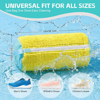 Shoe Washing Machine Bag Reusable Sneaker Washing Bag with Built-in Fluffy Brushes for 360° All-Around Cleaning, Laundry Shoe Bag is Designed for Washer and Dryer （Yellow 2pcs）