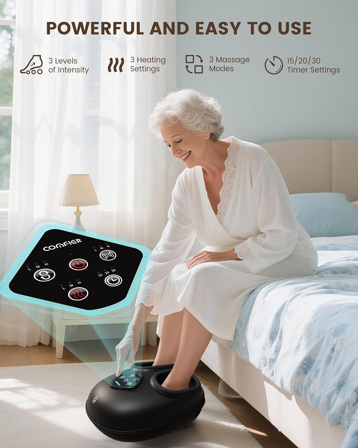 COMFIER FSA Eligible Foot Massager with Heat, HSA Eligible Shiatsu Foot Massager Machine for Plantar Fasciitis, Kneading & Compression for Neuropathy Pain, Fits up to Size 14, Mothers Day Gift