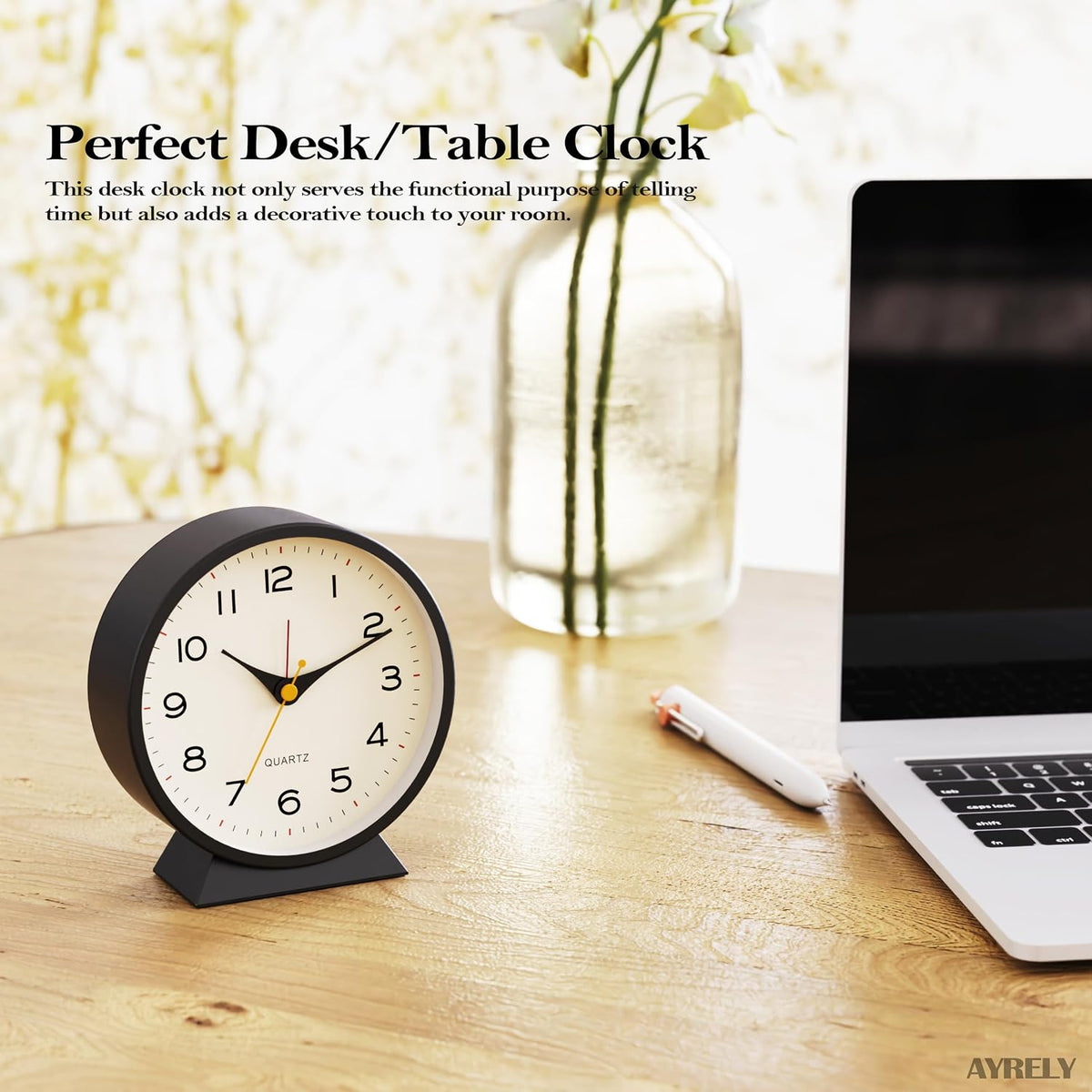 AYRELY® 4.5" Analog Alarm Clock, Small Retro Desk Clock and Table Clock