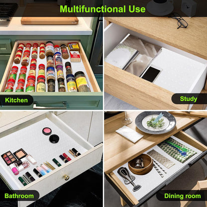 Spice Drawer Organizer Insert - Silicone Spice Drawer Liner Pearl | Adjustable non-slip liner organizer; in-drawer spice rack for seasoning jars, spice bottles, flat kitchen drawer organizer