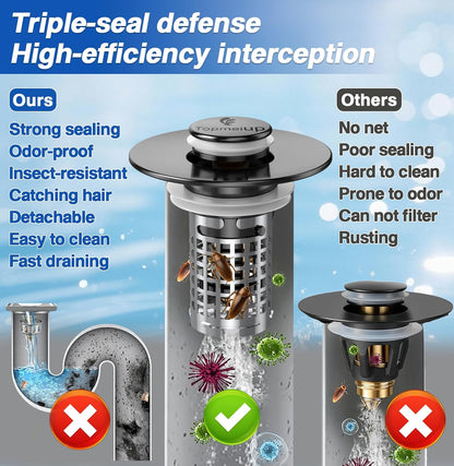 Bathroom Sink Drain Strainer, Pop-up Sink Drain Strainer with Removable Stainless Steel Strainer Basket Hair Catcher, Bathroom Sink Strainer for Bathroom Sink Stopper Replacement(1PCS)