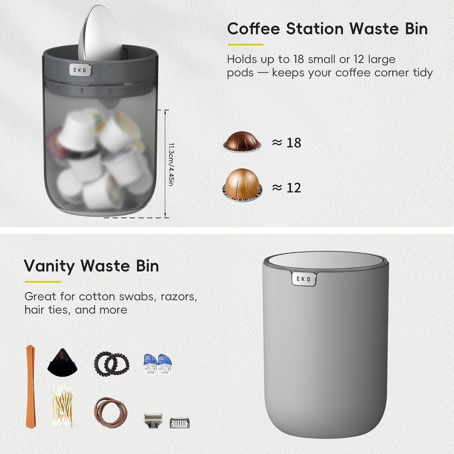 EKO Fandy 0.58 Gal/2.2L Mini Trash Can with Lid, Swing-Top Desktop Trash Can for Bathroom, Countertop, Vanity, Desk or Office, Small Garbage Bin (Blue)