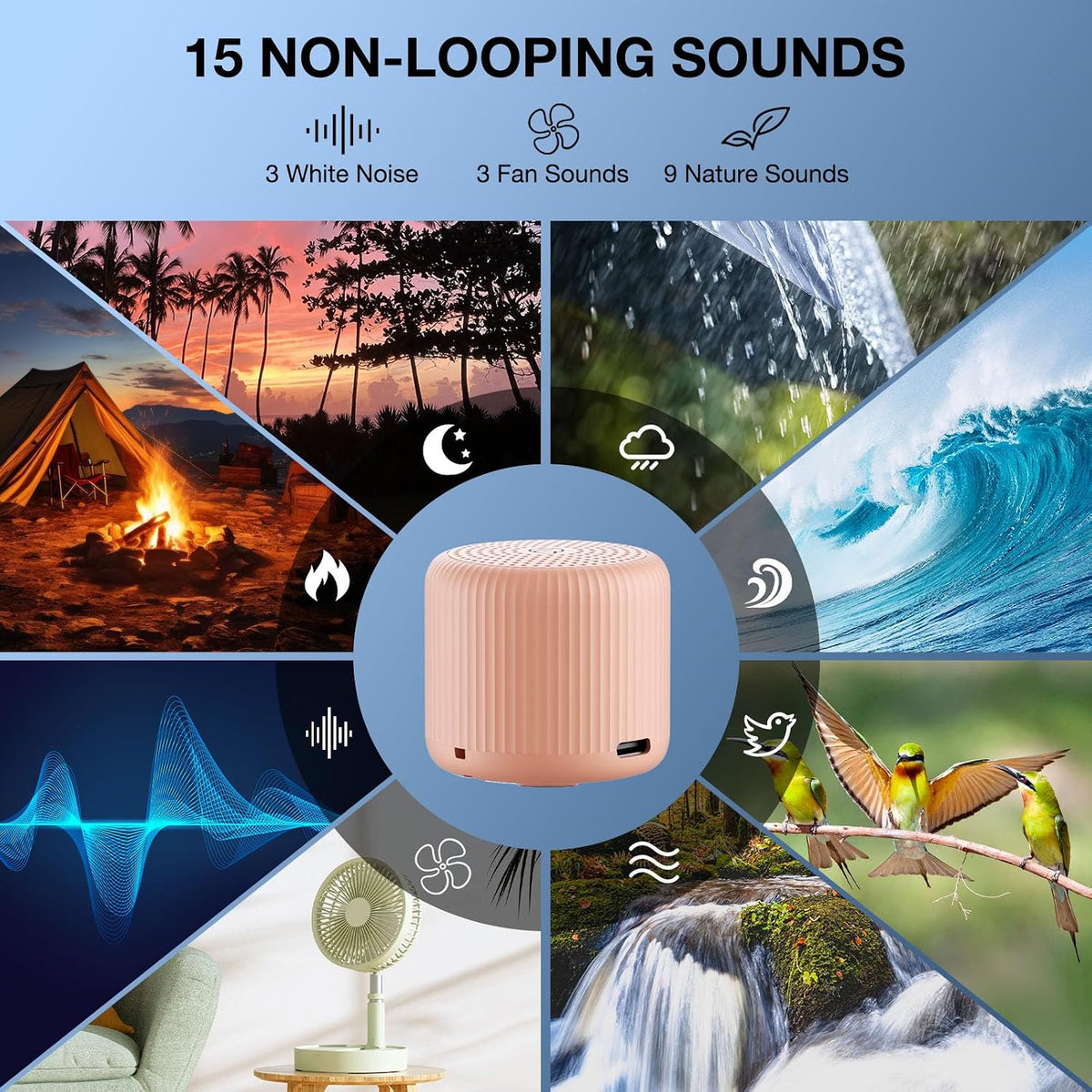 Portable Sound Machine for Baby Adults,LEICEX Travel Sound Machine,15 Non-Looping Sound Timer and Memory Play, Mini White Noise Machine for Sleeping Office Privacy Travel Gift
