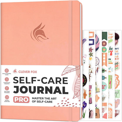 Clever Fox Self-Care Journal PRO for Women, Mental Health, Seashell | Guided daily life reflection, wellness, gratitude, and mood prompts, habit tracker, 7x10 in, eco leather hardcover