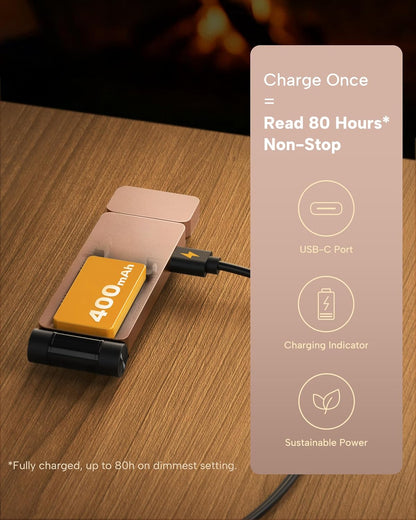 86lux Reading Light, Rechargeable Book Light for Reading in Bed, Ultralight Clip-on LED Bookmark Lamp with 3 Amber Colors & Stepless Dimming for Night Reading for Book Lovers, Kids, Grey&Pink Brown