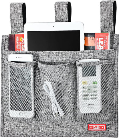 Zafit Linen Bedside Caddy, Bedside Storage Organizer for Hospital Beds, College Dorm Rooms or Baby Bed (4 Pockets-Black)