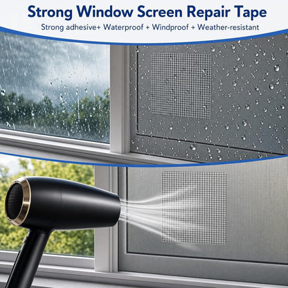 20Sheets Window Screen Patches Repair Kit, 4 Sizes Black Windows Screen Repair Mesh Tapes Blow Dryer, Self-Adhesive Windows Screen Repair Tapes for Window, Door, Screen Tears Holes