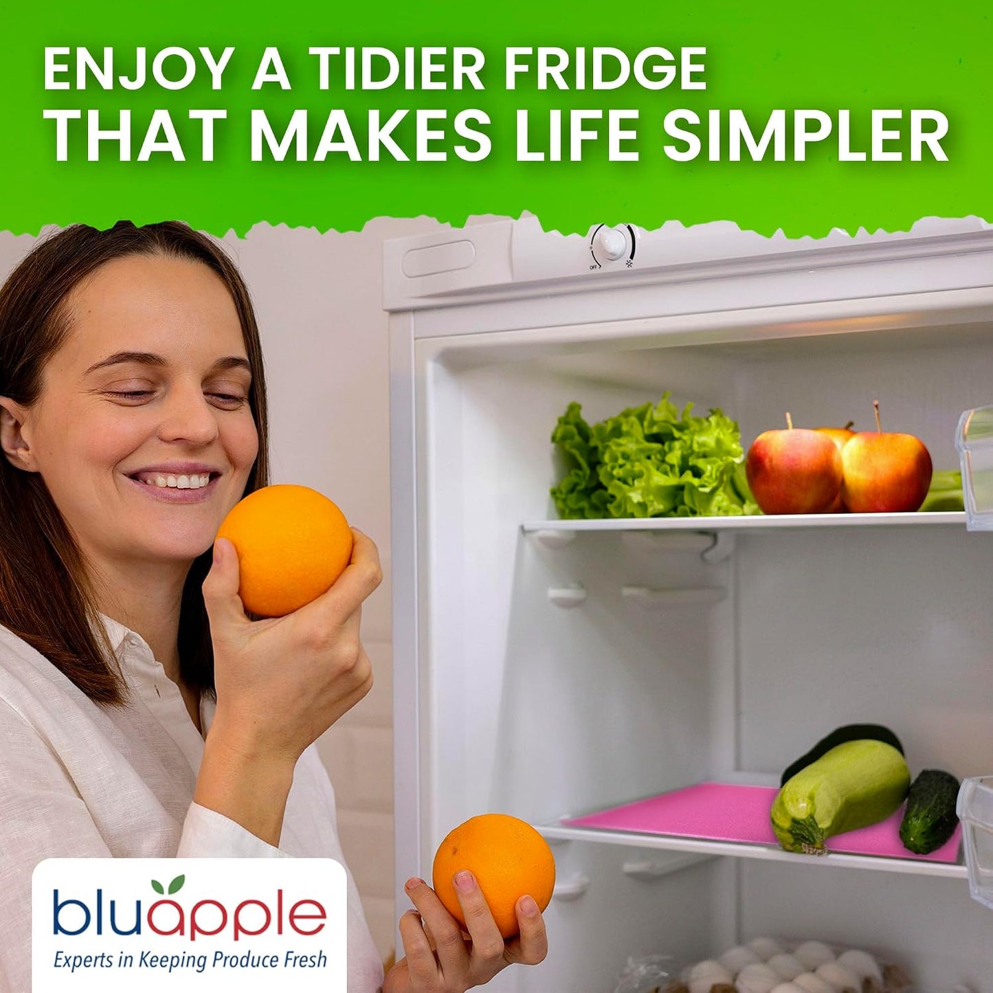 Bluapple FreshMats - Refrigerator Bin Liners, Fridge Drawer Mats - Keeps Produce Fresh Longer, Prevents Bruising, Promotes Air Circulation - BPA-Free Polyurethane Foam - (4-Piece Set, 12"x15", Green)
