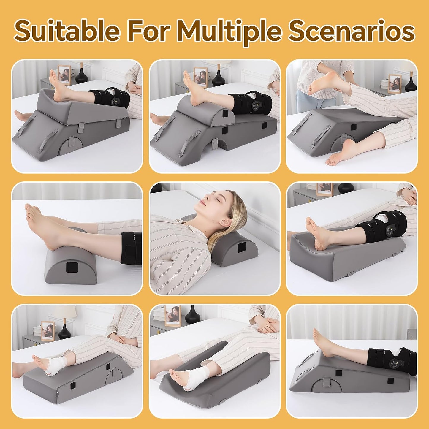 Leg Elevation Pillow for After Surgery, 5-Height Knee Replacement Recovery Pillow with Removable Pad for Knee Post-Surgery Recovery, Leg Surgery Equipment for Hip Ankle Pain Relief