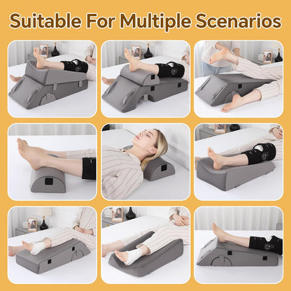 Leg Elevation Pillow for After Surgery, 5-Height Knee Replacement Recovery Pillow with Removable Pad for Knee Post-Surgery Recovery, Leg Surgery Equipment for Hip Ankle Pain Relief