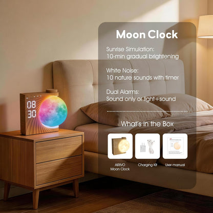 AIRIVO Alarm Clock for Bedrooms, Sunrise Alarm Clock Wake Up Light for Kids Teens, White Noise Sound Machine, Moon Light Dual Alarms for Heavy Sleepers, Night Light Clock for Preppy Room Decor