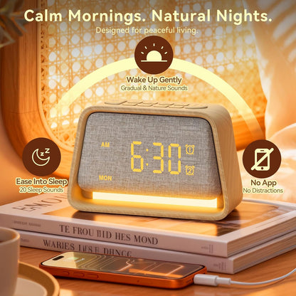 Vivilumens Dual Alarm Clock Wooden 20 White Noise Sound Machine