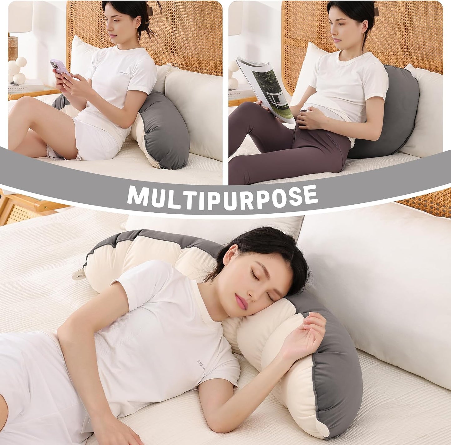 Peallow(Pat. Pend) – Long Round Body Pillow for Adults, Bolster Pillow for Sleeping, Soft and Supportive Pillow for Sleeping & Lumbar Support (Green-White, 29.5")