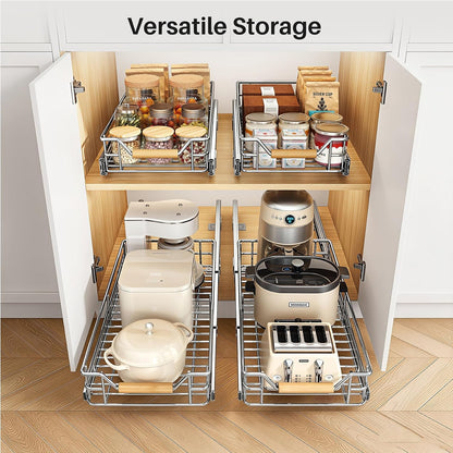 Pull out Cabinet Organizer, 15"W X 21"D, Heavy Duty Smooth Sliding Under Cabinet Shelves for Pots and Pans, Full-Extension Roll out Drawers, Slide out Organization for Home Kitchen Pantry