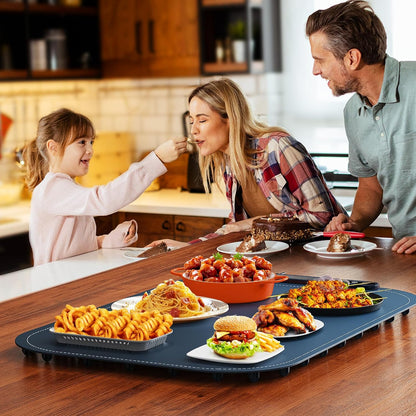 Warming Mat for Food, Voriah Electric Warming Tray with 3 Temp Settings & Auto Shut-Off, Food Warmer with Thick Silicone Surface to Keep Food Warm at Buffet, Parties, and Family Use（Dark Blue）