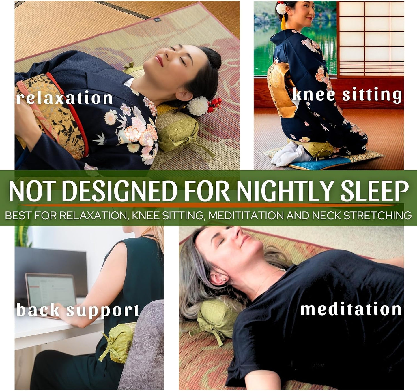 Japanese Neck Roll Pillow for Relaxation, Original Bolster Cylinder Pillow Made with Japanese Igusa Rush, Infused with HIBA Essence, Hard Cervical Pillow for Neck Stretch and Meditation, Made in Japan