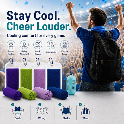 Cooling Towels 4 Pack with Silicone Case, 5 Carabiners, 40 x 12 in
