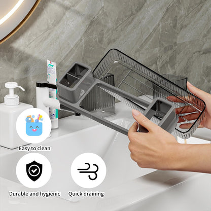 Toothbrush Holder for Bathrooms, 2 Cups Toothbrush Organizer for Bathroom Countertop, Toothbrush Holder Toothbrush Storage for Shower, Tooth Brushing Holder Cup Tray and Toothpaste Caddy Black