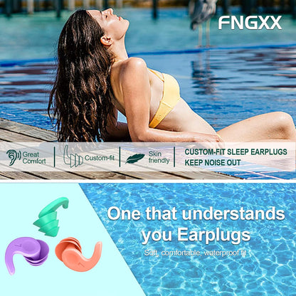 Swimming Ear Plugs for Adults,3 Pairs Waterproof Reusable Silicone Swim Earplugs for Swimming Surfing Snorkeling Showering and Water Pool,Beach,Ocean (Adults & Teens 14+)