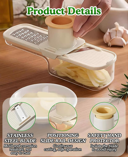 2PCS Small Multifunctional Garlic Grinder Hand, Mini Garlic Slicer Super Thin with Container