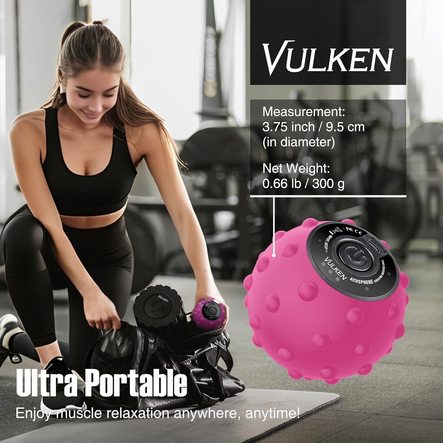 Vibrating Massage Ball for Muscle Recovery with SphereStrap – Target Hard-to-Reach Areas, Hands-Free Back Massage. 4 Speeds High Intensity Trigger Point Massage Ball.