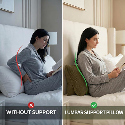 Pat. Pend. Corduroy Lumbar Support Back Pillow for Watching TV, Reading & Gaming, Ergonomic Triangle Support Cushion for Sofa, Armchair & Bed Sitting, Removable Washable Cover, Beige Gray