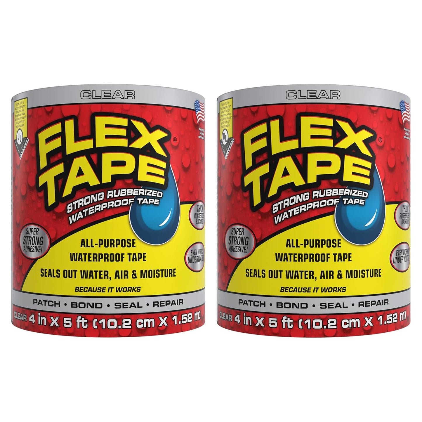 Flex Tape, Original Thick Flexible Rubberized Waterproof Tape - Seal and Patch Leaks, Works Underwater, Indoor Outdoor - Home RV Roof Plumbing and Pool Repairs, Clear, 4 in x 5 ft, Pack of 1