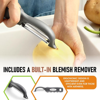Spring Chef Swivel Potato Peeler for Kitchen w/ Soft Grip Handle, Mango | Premium Vegetable Peeler w/ Sharp Stainless Steel Blades, Multifunctional Food Peeler for Apple, Carrot, Cucumber, Fruit