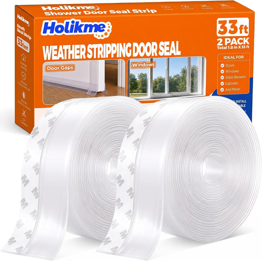 Holikme Weather Stripping Door Seal, Shower Door Seal Strip,1.8" W-33Feet | Flexible Door Seal, Seals Gaps up to 1.2", Helps Reduce Air Leaks & Dust, For Doors & Windows