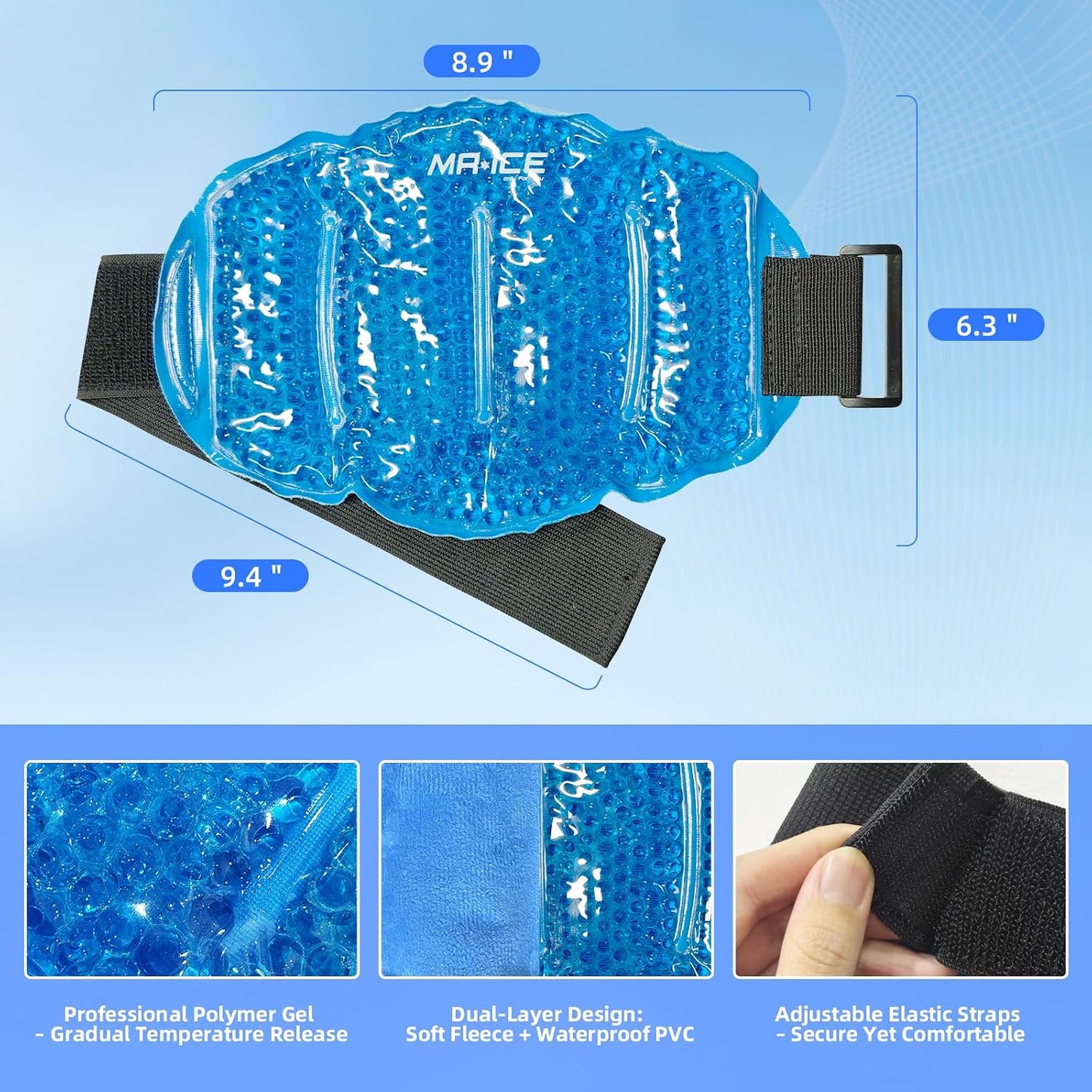 MR.ICE Knee Ice Pack Wrap 2 Packs,Reusable Ice Packs for Knee Replacement Surgery, Gel Cold Therapy Pack for Injuries, Surgery Recovery, Arthritis, Swelling, Bruises, Joint & Muscle Pain Relief
