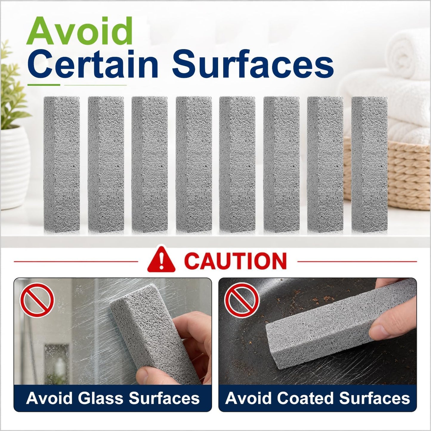 8 Pack Pumice Stone Toilet Bowl Cleaner for Hard Water Rings | Scouring Bars Remove Mineral Buildup, Limescale and Rust from Toilets, Sinks, Bathtubs, Grills and Pool Tile