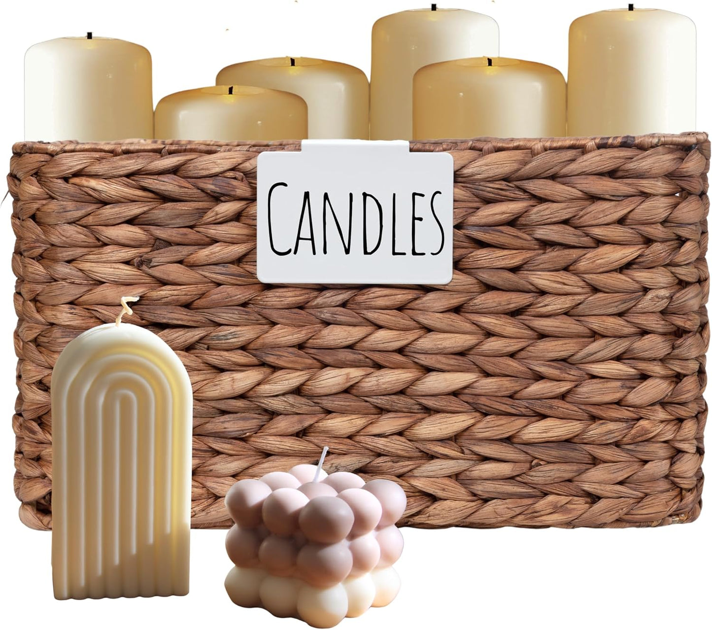 Hygge & Sage: Metal Non-Slip Basket Labels Clip On for Storage Bins, or Wire Racks | Includes 8 Labels, 8 Non-Slip Pads, and 1 Free Marker (Cream)