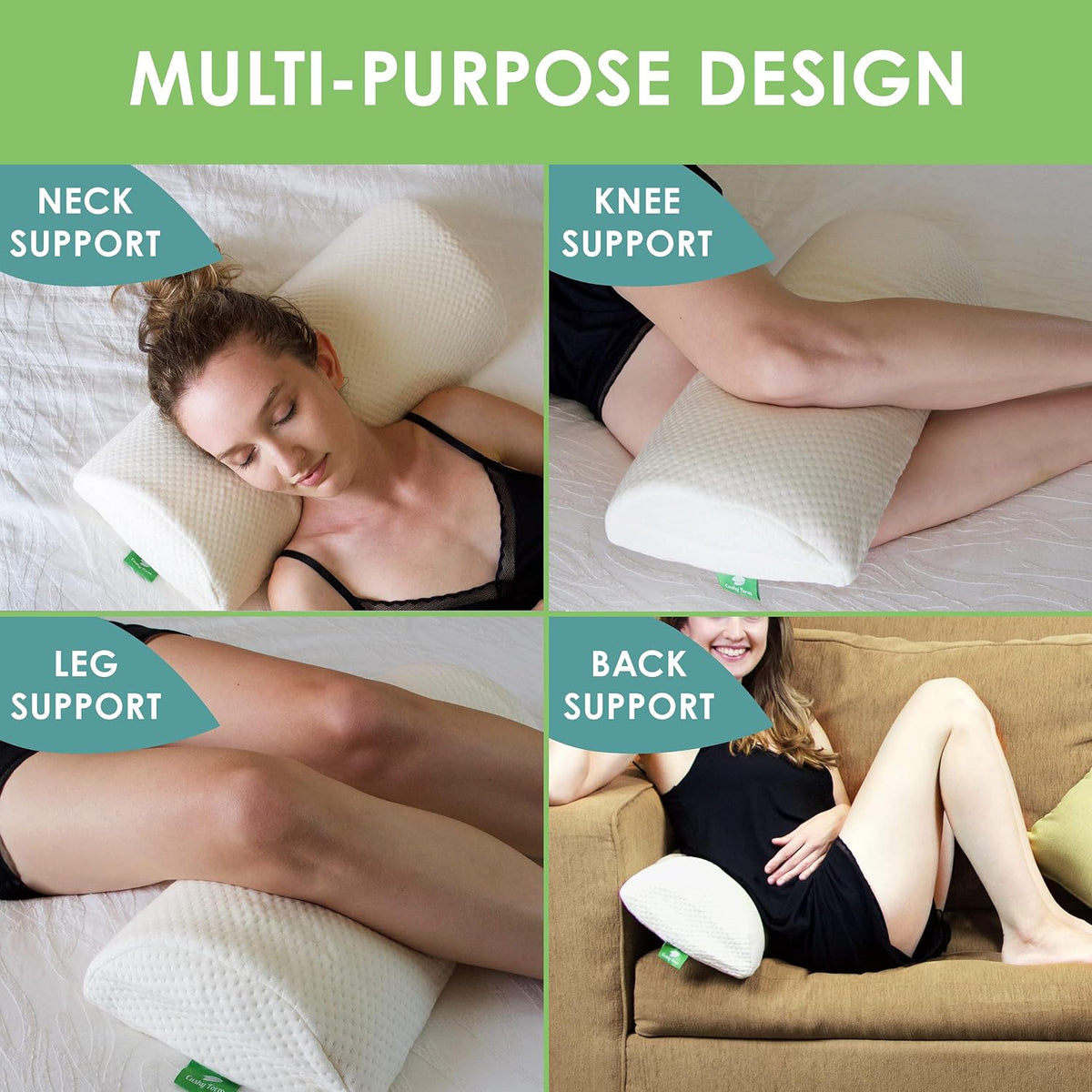 Cushy Form Bolster Pillow for Lumbar and Leg Support - 22.1 x 8.7 x 5.1 Inches Half Moon Memory Foam Cushion for Stomach, Back & Side Sleepers - Roll Pillows for Back and Neck w/Washable Cover