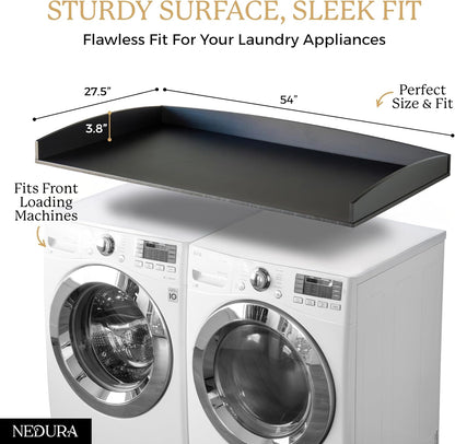 Nedura Washer Dryer Countertop with Anti-Vibration Pads, Curved Edge Rails, Premium Bamboo Laundry Countertop, Washer Dryer Topper, Laundry Room Organization, Laundry Room Accessory – Dark Walnut