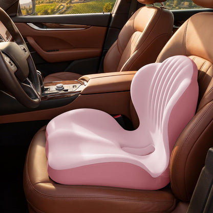 Ergonomic Seat Memory Foam Support Cushion for Back, Car Seat Back Support Cushion for Sciatica Tailbone Pain, Office Desk Chair Car Travel Seat Cushion (Pink)