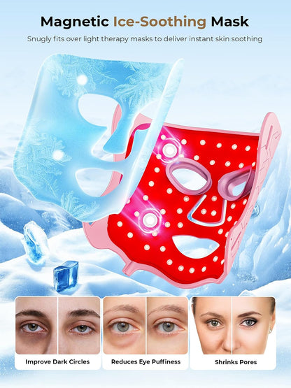 Red Light Therapy Mask with Cooling Gel Pack, 7-Color NIR 850nm LED Face Mask, LED Light Therapy Mask (E106A) with Rechargeable Remote - 180 Mins Use, Red Light Mask Home Travel Gift, Black