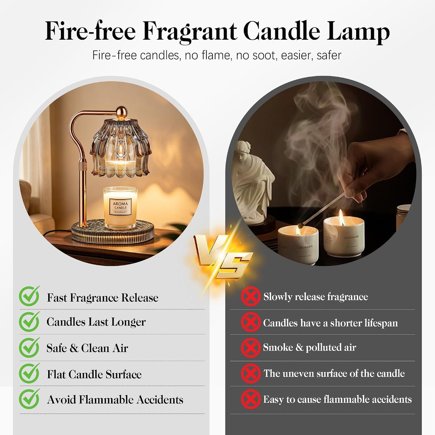 Candle Warmer Lamp with Timer Dimmer, Modern Wax Warmer for Scented Wax Jar Candle Warmer with 2 Bulbs, Adjustable Height Glass Lamp for Gifts for Women, Home Decor, Gold Amber