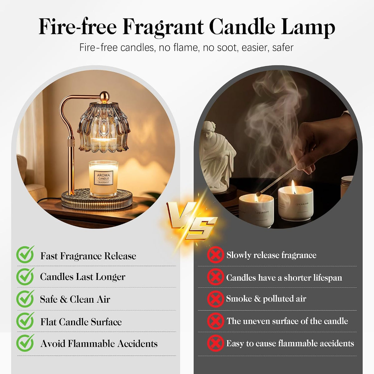 Candle Warmer Lamp with Timer Dimmer, Modern Wax Warmer for Scented Wax Jar Candle Warmer with 2 Bulbs, Adjustable Height Glass Lamp for Gifts for Women, Home Decor, Gold Amber