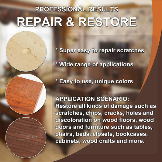 Wood Furniture Repair Kit, 12 Colors Wood Repair Kit, Wood Fillers | Repair Scratch, Cracks, Discoloration for Wooden Cabinet, Floor, Door, Table Surfaces Wood Filler Paint