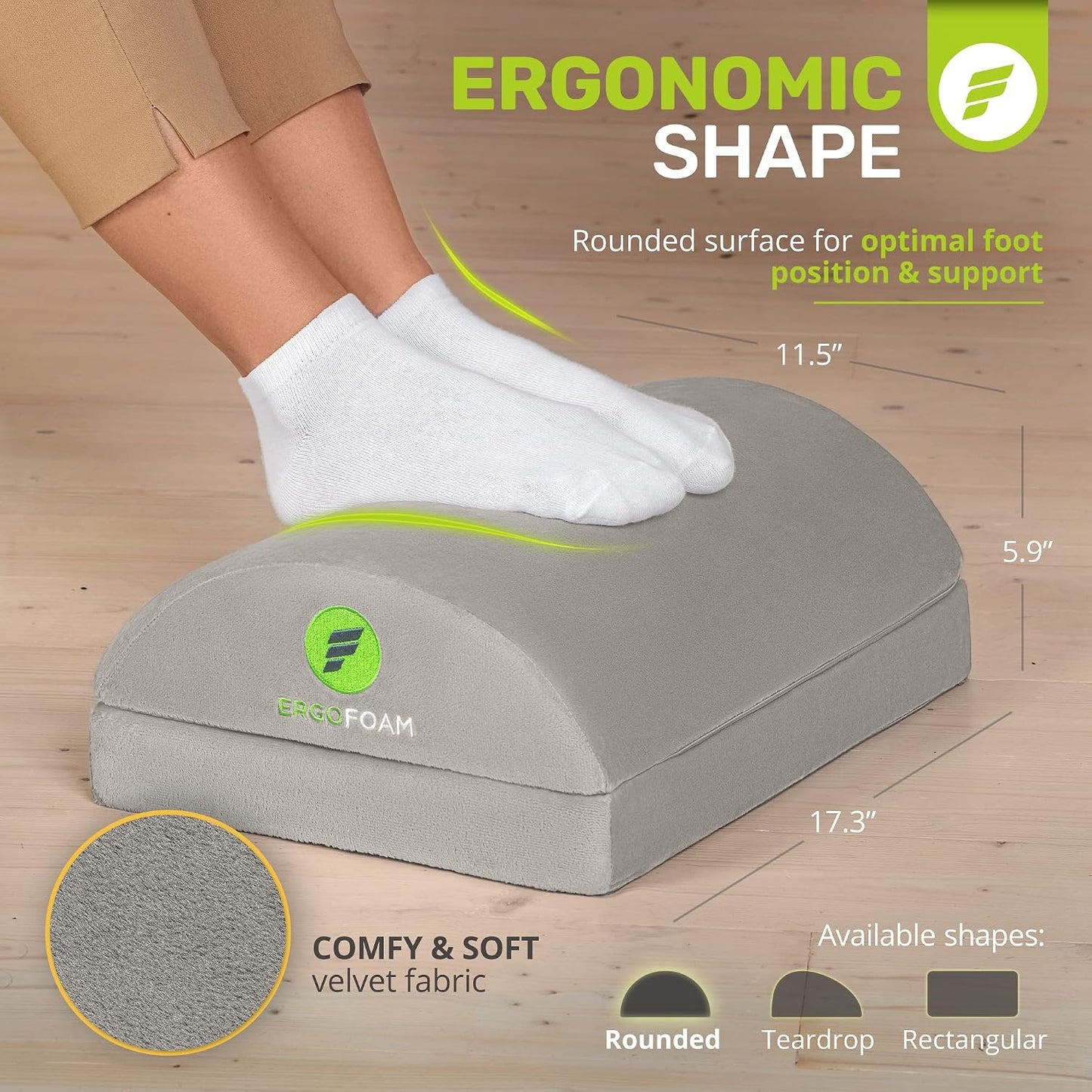 ErgoFoam Foot Rest for Under Desk at Work Adjustable - Chiropractor-Endorsed, High-Density Foam, Velvet (Black)