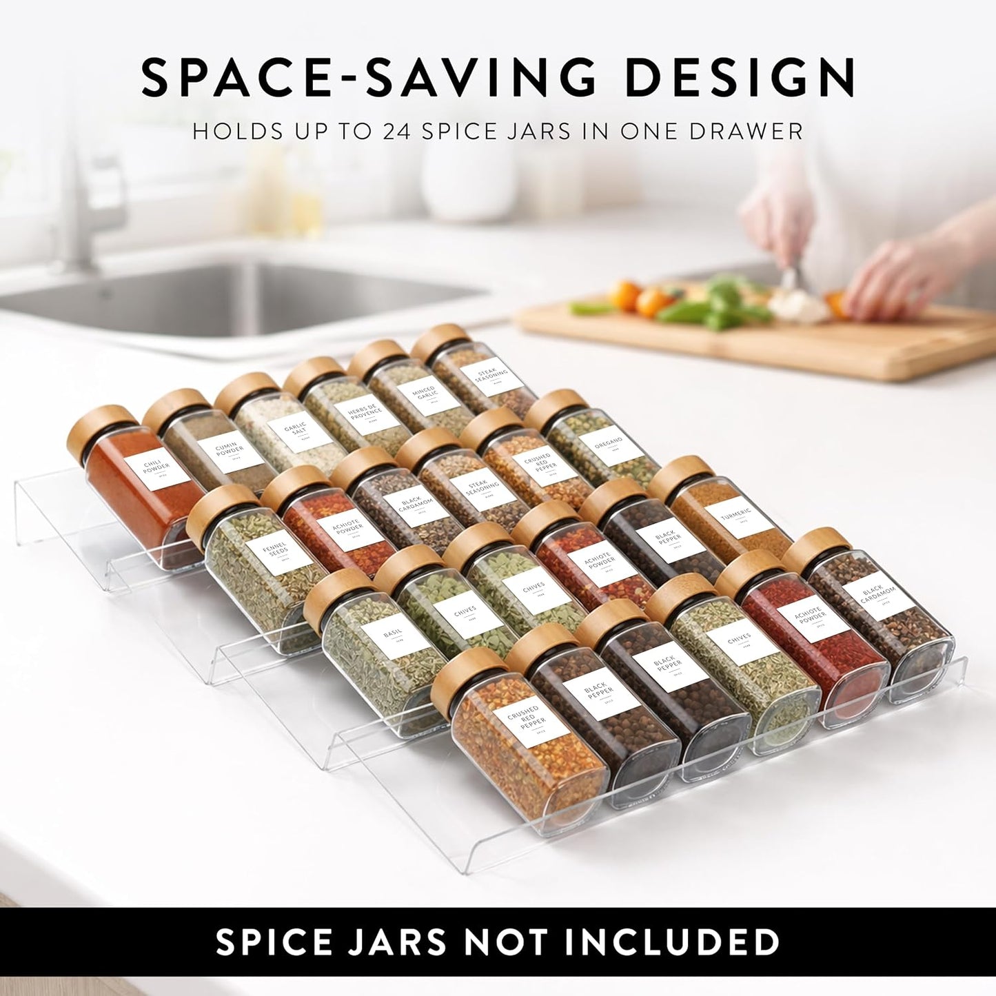 Acrylic Spice Drawer Organizer 4 PK, Expandable 13"-26" Acrylic Spice Rack for Drawer Seasoning Organizer Tray, Shelf Stackable 4-Tier Herb Jar Rack Insert for Kitchen Cabinet, Herb Jars Not Included