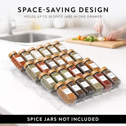 Acrylic Spice Drawer Organizer 4 PK, Expandable 13"-26" Acrylic Spice Rack for Drawer Seasoning Organizer Tray, Shelf Stackable 4-Tier Herb Jar Rack Insert for Kitchen Cabinet, Herb Jars Not Included