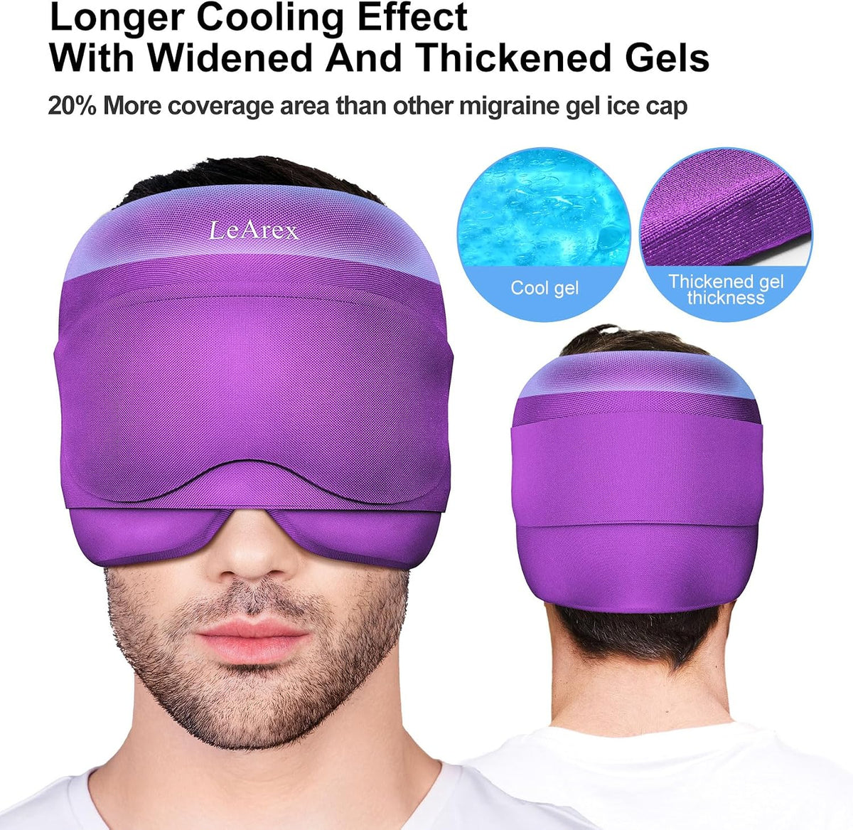 2 in 1 Migraine Relief Cap with Gel Eye Mask, Headache Relief Cap Ice Head Wrap Hot and Cold Therapy Hat Gift for Women for Headache Puffy Eyes Sinus and Tension Stress Relief (Light Purple)