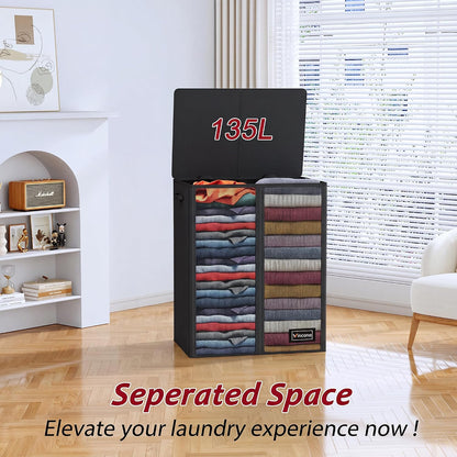 195L Laundry Hamper 3 Section,Large Laundry Hamper with Lid,Dirty Clothes Hamper with 3 Inner Bags,Collapsible Laundry Basket Organizer for Laundry Room,Bedroom,Laundry Sorter Hamper 3 Compartment