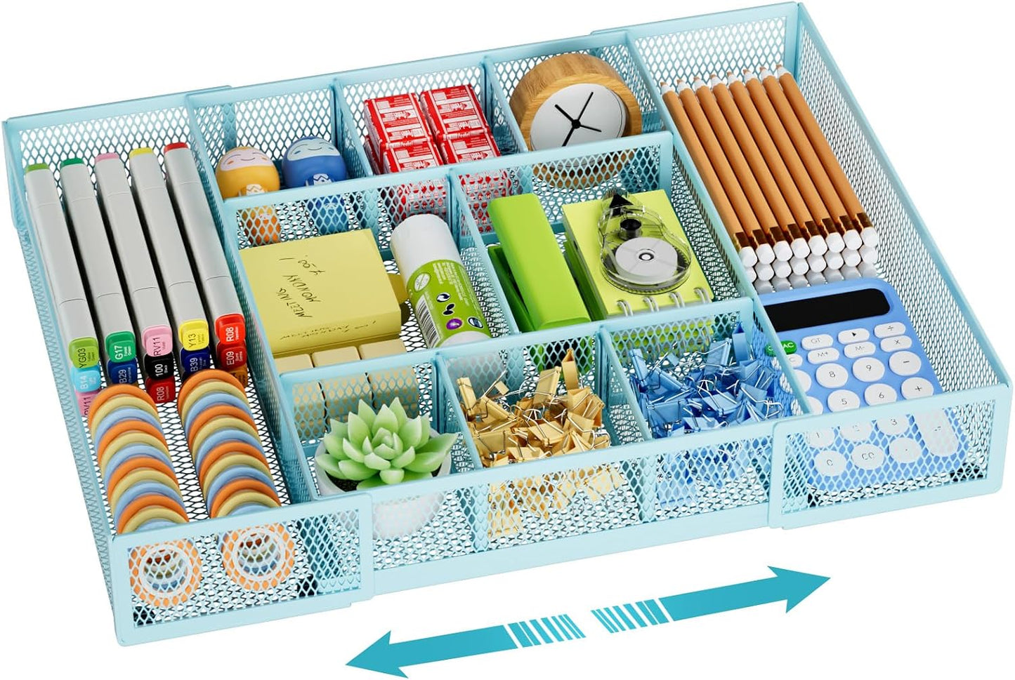 Marbrasse Expandable Desk Drawer Organizer, Mesh Drawer Organizer Tray with 10 Adjustable Compartments, Desk Organizers and Accessories, 5 Dividers Drawer for Office Supplies, Makeup & Vanity (Black)