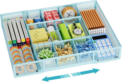 Marbrasse Expandable Desk Drawer Organizer, Mesh Drawer Organizer Tray with 10 Adjustable Compartments, Desk Organizers and Accessories, 5 Dividers Drawer for Office Supplies, Makeup & Vanity (Black)