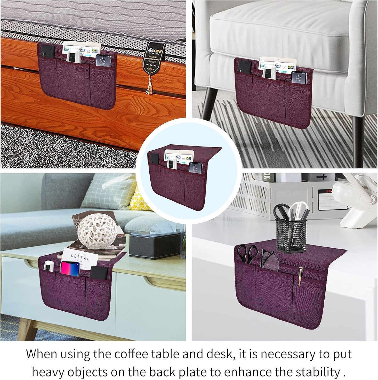 Bedside Caddy Bedside Storage Organizer Magazine Phone Tablet iPad Remote Holder, Organizer Caddy for Home College Dorm Bed, Sofa, Bunk Bed (Grey)