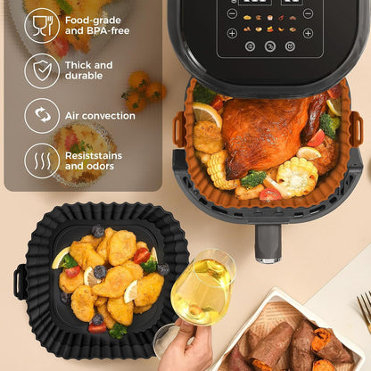 3 Pack Air Fryer Silicone Liners 8inch Air Fryer Silicone Pot Reusable Food Grade Silicone Airfryer Liners Baking Basket Accessories Replacement of Flammable Disposable Parchment Paper