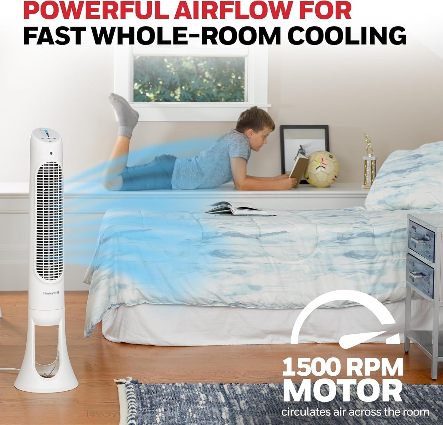 Honeywell QuietSet Whole Room Tower Fan, Oscillating Tower Fan with Remote, Black, HYF290B